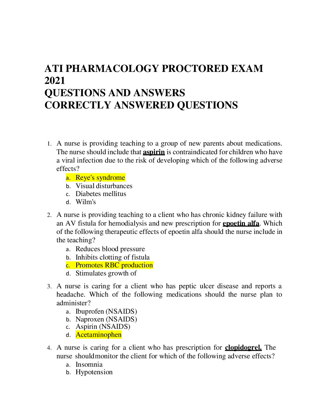 Preview image for ATI PHARMACOLOGY PROCTORED EXAM 2021
